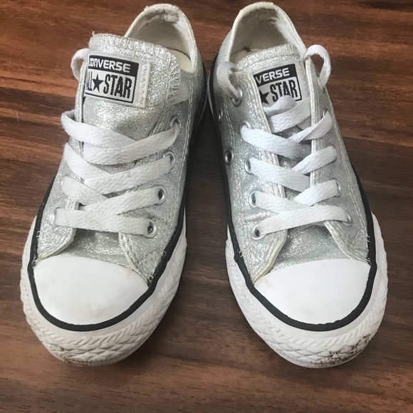 silver glitter girls converse